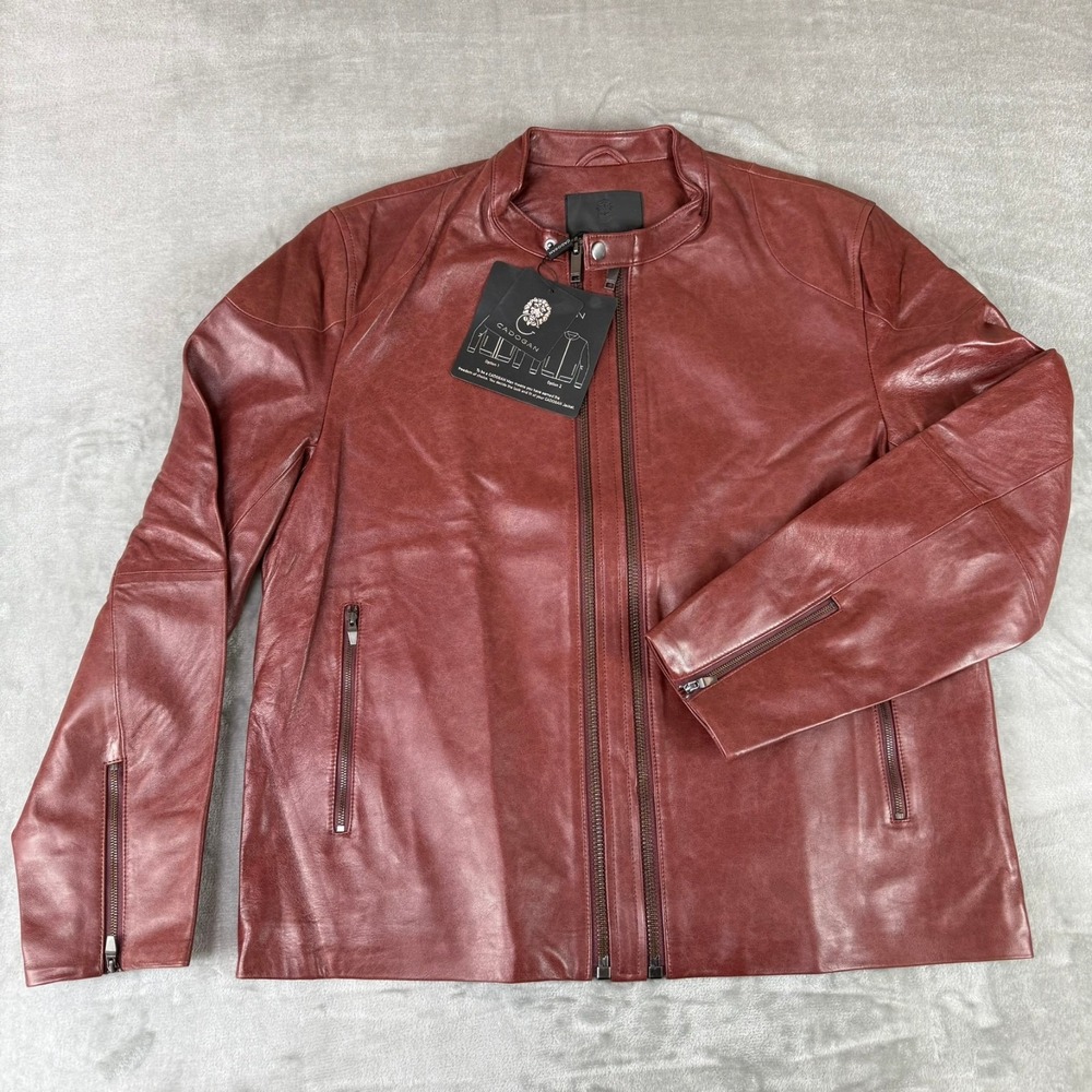 Cadogan Maddox Leather Jacket Mens XL Burgundy Napa Lambskin w/ Extension NWT
